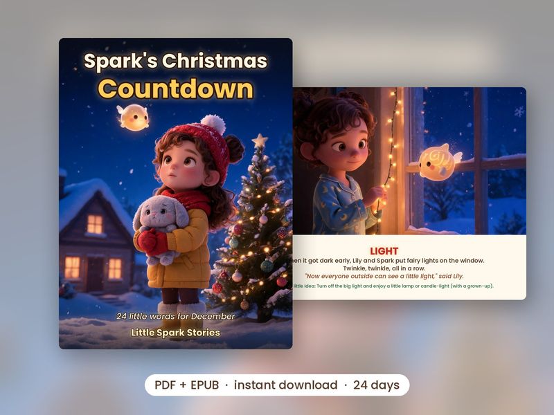 Cover of Spark's Christmas Countdown, with a peek at a page inside