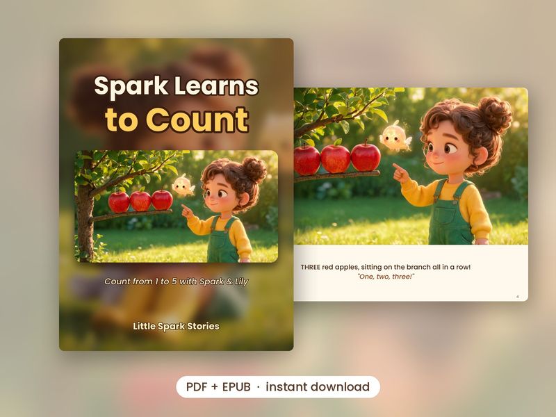 Cover of Spark Learns to Count, with a peek at a page inside